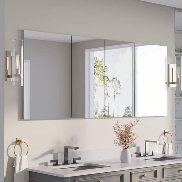 72 in. W x 30 in. H Rectangular Recess/Surface Mount Medicine Cabinet with Mirror, 4 Soft Close Door, Left or Right Open