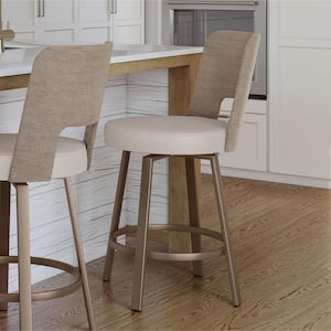 Marek 26 in. Cream Faux Leather / Seagrass / Bronze Metal Swivel Counter Stool