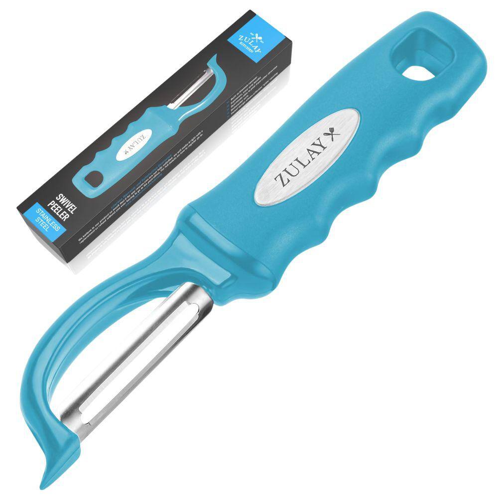 Blue Stainless Steel Swivel Vegetable Peeler with Ergonomic Handle