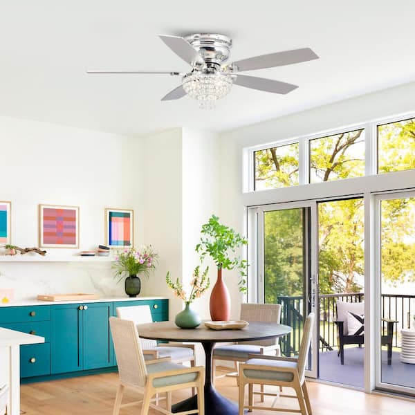 Parrot Uncle 52 in. Indoor Chrome Crystal Flush Mount Ceiling Fan