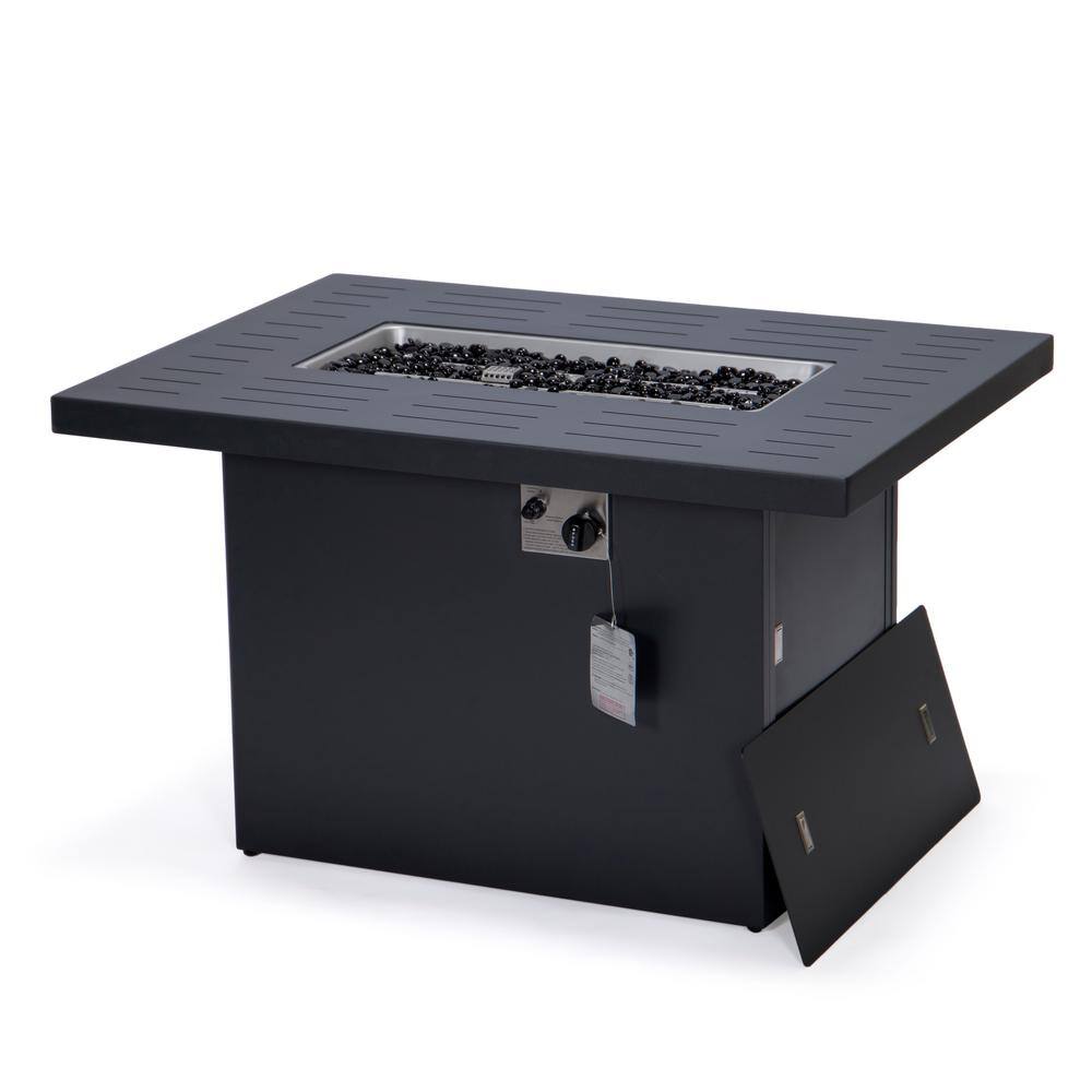 Chelsea Black Aluminum Gas Fire Pit Table with Glass Shield