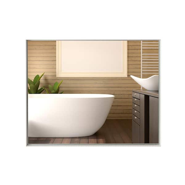 Unbranded 40 in. W x 30 in. H Rectangular Framed Beveled Wall Bathroom Vanity Mirror in White