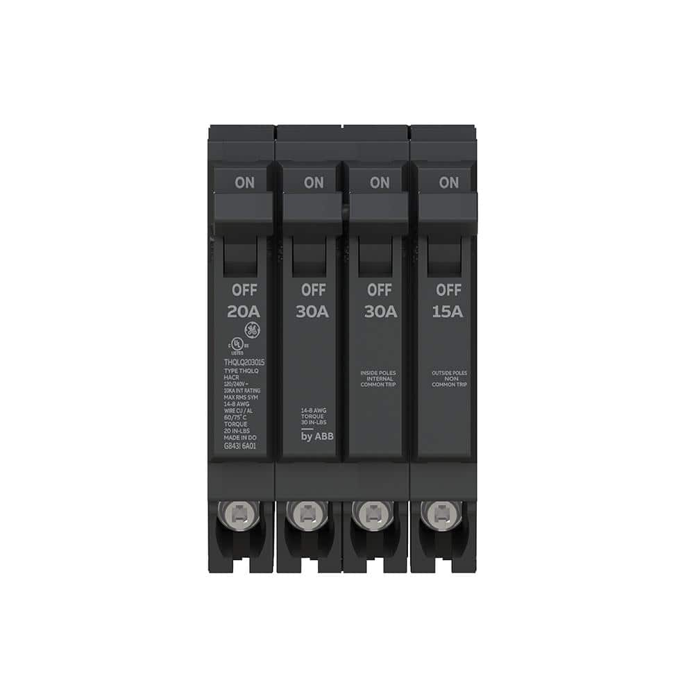 GE Q-Line 1-20 Amp Single-Pole 1-30 Amp Double-Pole 1-15 Amp Single-Pole  Quad 120/240-Volts Circuit Breaker THQLQ203015 - The Home Depot