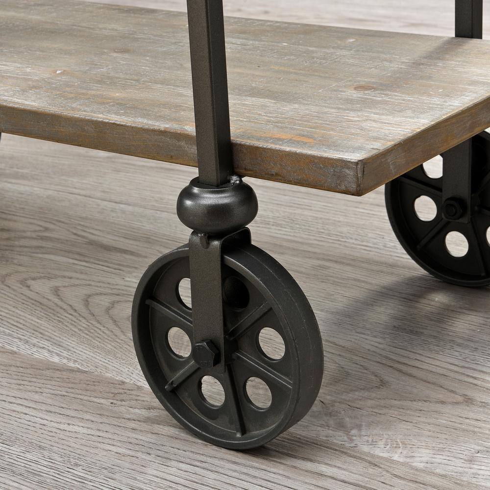 Gray and Black Metal Industrial Bar Cart with Wine Rack