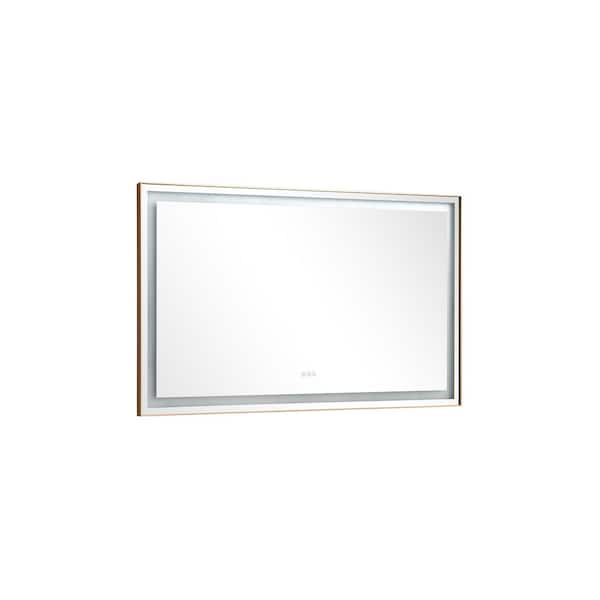 FORCLOVER 60 in. W x 36 in. H Rectangular Aluminum Framed Anti-Fog Dimmable Wall Mounted LED Bathroom Vanity Mirror in Gold
