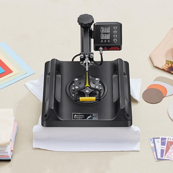 15 in. x 15 in. Heat Press Machine 8 in 1 Heat Press 800 Watt Sublimation Machine Dual-Tube Heating Printing, Black