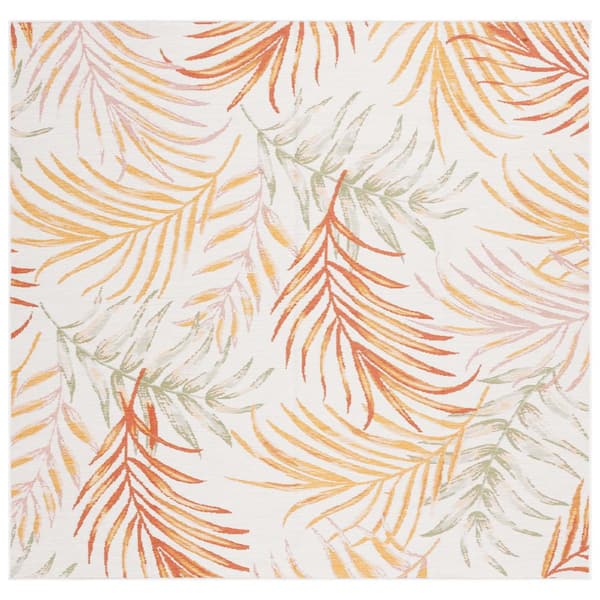 SAFAVIEH Sunrise Ivory/Rust Sage 7 ft. x 7 ft. Oversized Tropical Reversible Indoor/Outdoor Square Area Rug