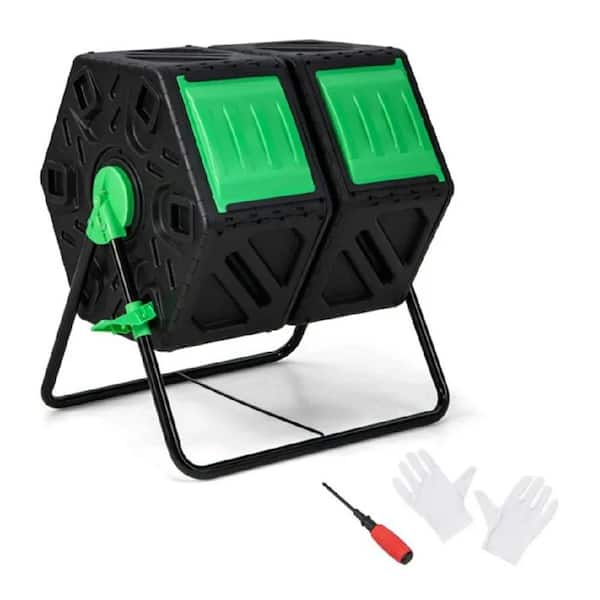 130L Dual-Chamber Garden Composter Tumbler with Sliding Doors, Aeration System and Sturdy Metal Frame, Green