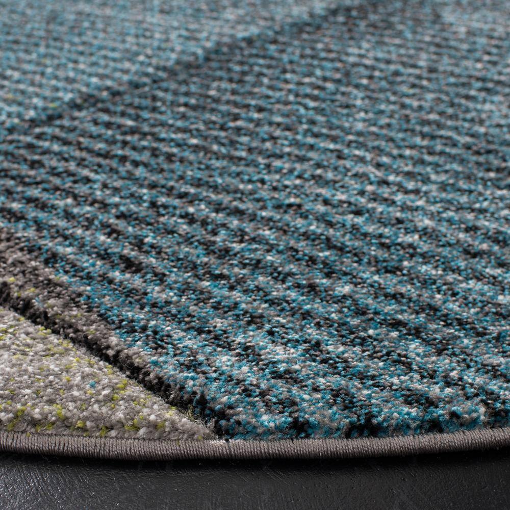 Grey and Teal Abstract Round High Pile Area Rug