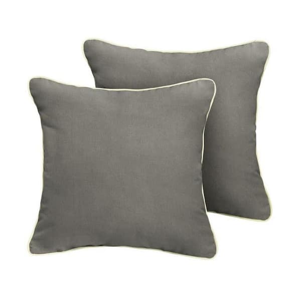 SORRA HOME Sunbrella Canvas Charcoal Outdoor Corded Throw Pillows (2-Pack)