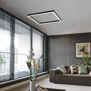 Atria Square 20 in. 38-Watt Black ETL Certified Integrated LED Chandelier Height Adjustable Hanging Pendant Light