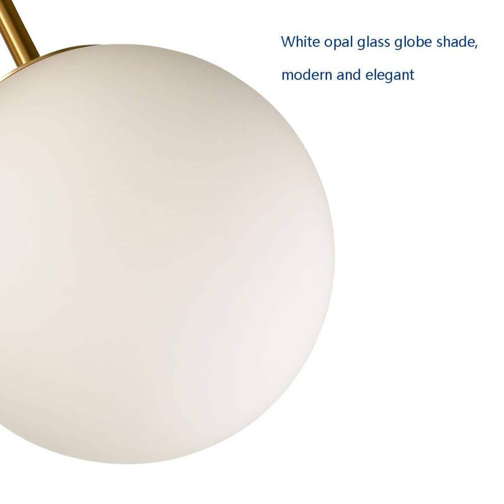 Mid-Century Opal Globe Brass Chandelier with Dimmable LED