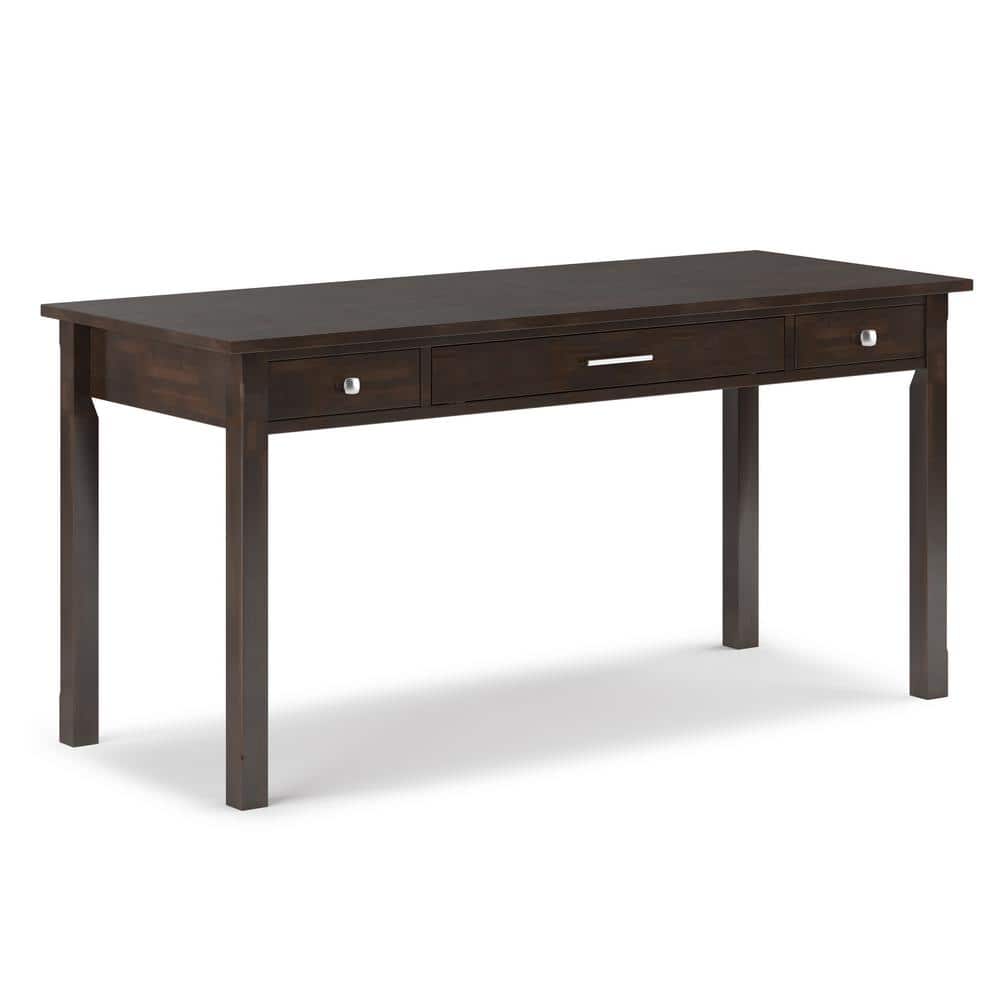 Tobacco Brown Solid Wood Desk with Drawers and Keyboard Tray