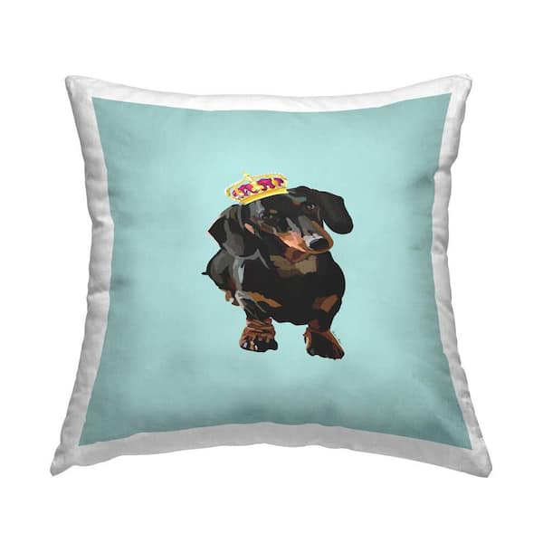 Stupell Industries Crowned Royal Dachshund Blue Print Polyester 18 in. x 18 in. Throw Pillow