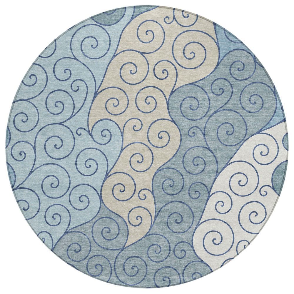 Chantille Machine Washable Indoor/Outdoor Abstract ACN2464 Sky 8 ft. x 8 ft. Round Rug price history on PriceWatchPro