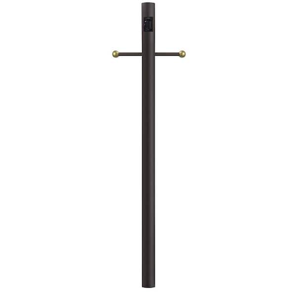 SOLUS 8 ft. Bronze Outdoor Direct Burial Lamp Post with Cross Arm and Grounded Convenience Outlet fits 3 in. Post Top Fixtures