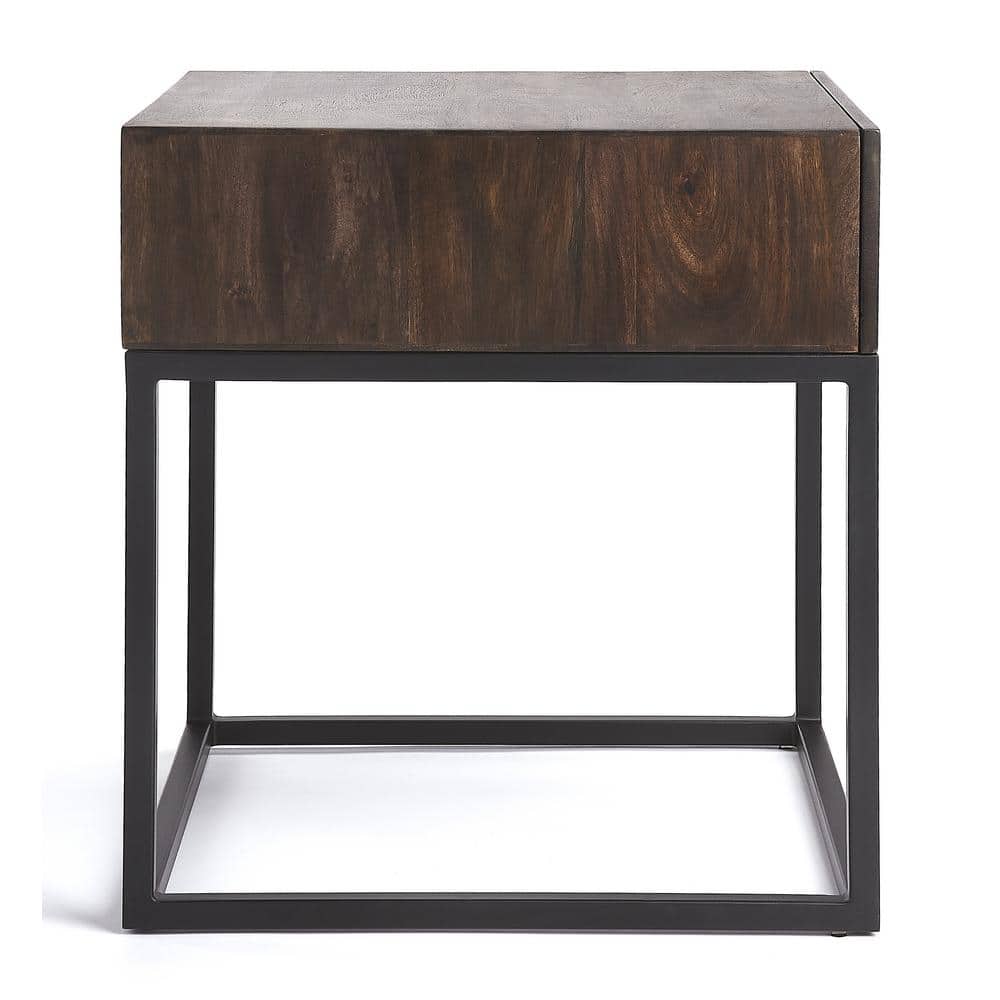 Modern Industrial Mango Wood & Iron End Table with Drawer