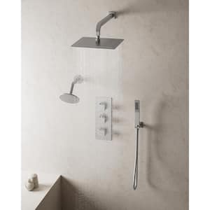 Thermostatic Valve 5-Spray 12 in. x 6 in. Dual Wall Mount and Handheld Shower Head 2.5 GPM in Brushed Nickel