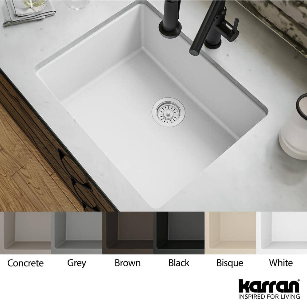 White Quartz 24'' Single Bowl Undermount Kitchen Sink
