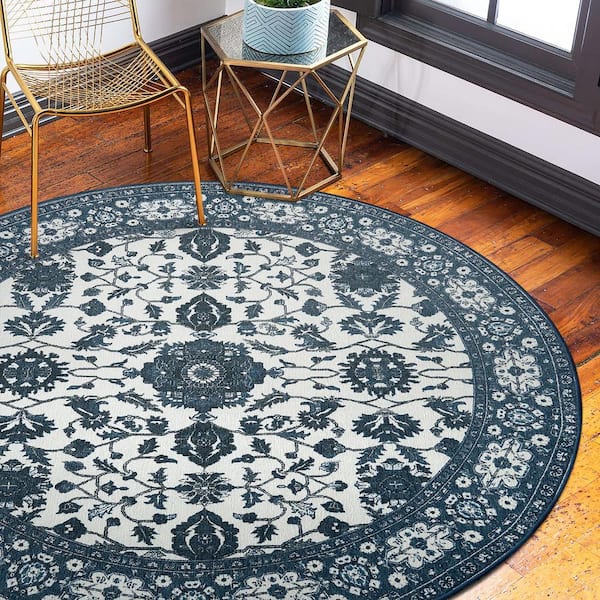 Ramage Blue Medallion 6 ft. Round Washable Area Rug