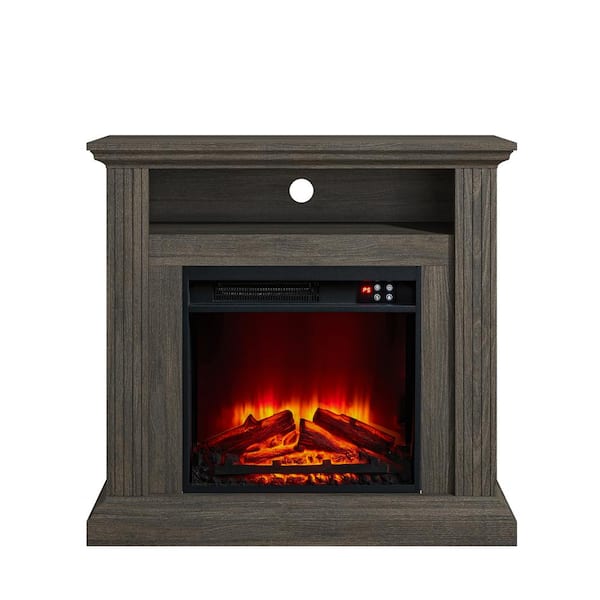 32 in. Freestanding Electric Fireplace in Brown