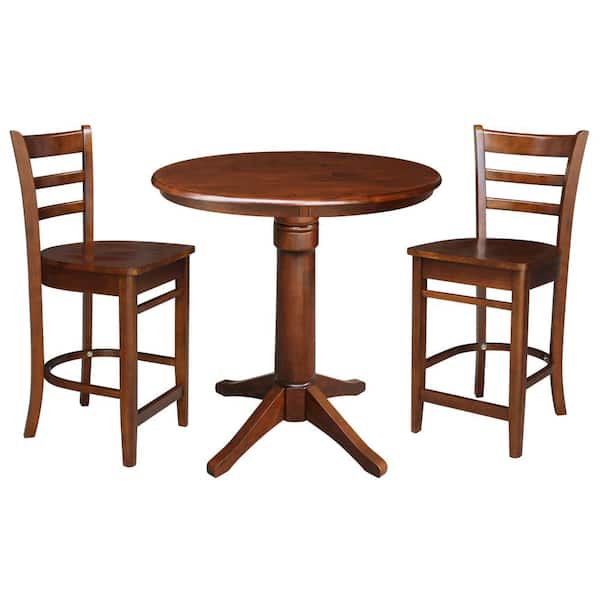 3-Piece 36 in. Espresso Solid Wood Round Table with 2-Side Stools