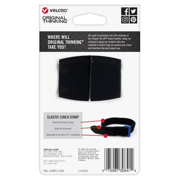 VELCRO 15 in. x 1 in. Garage Elastic Cinch Strap with Blue D Ring 2 ct.,  6/36 Black VEL-30841-USA - The Home Depot