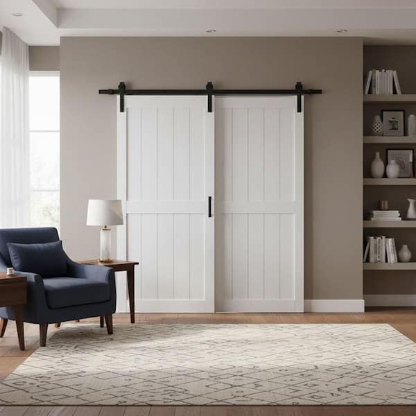GOLDENPOLEY 89 in. x 84 in. (Double 48in. ) H-Panel White Finished