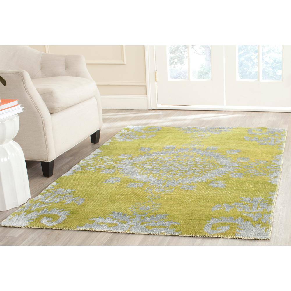 Chartreuse Hand-Knotted Wool and Viscose 3' x 5' Area Rug
