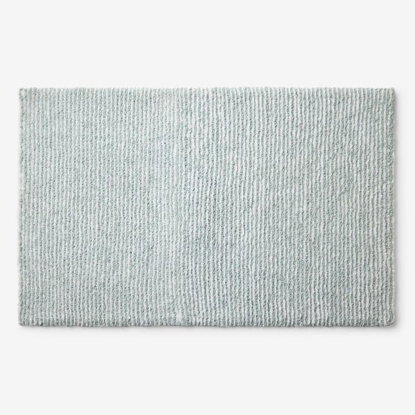 Company Cotton Thin Stripe Bath Rug 21 in. x 34 in. Sea Spray No Pad Attached