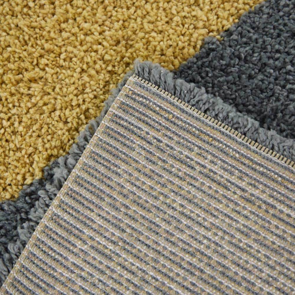 Mustard and Gray Rectangular Shag Area Rug 4' x 6'