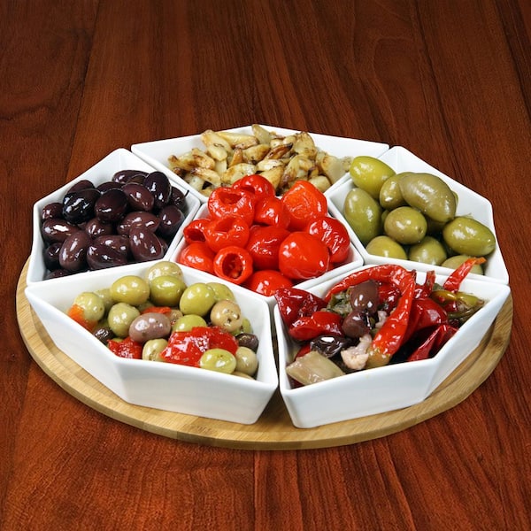 Elama 6-Compartment White Lazy Susan Appetizer and Condiment