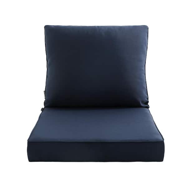 Outdoor Chair Cushions 2-Piece 23x25+20x23In.Deep Seat and Clasped Cushion Set for Patio Furniture in Dark Blue