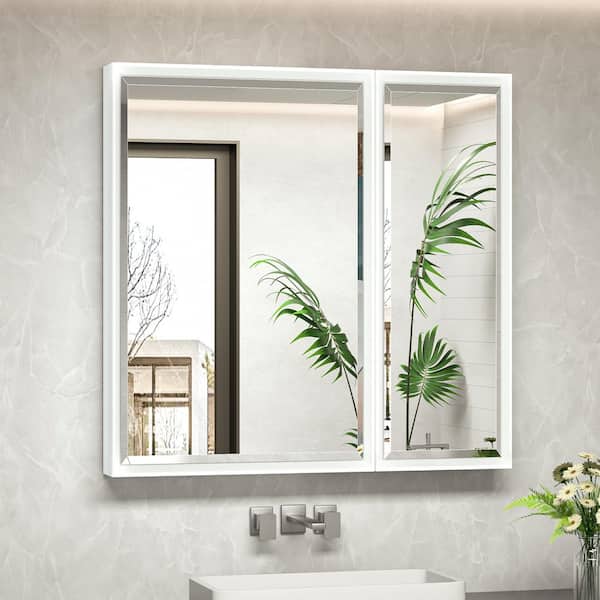 30 in. W x 32 in. H Rectangular White Aluminum Alloy Framed Recessed/Surface Mount Medicine Cabinet with Mirror