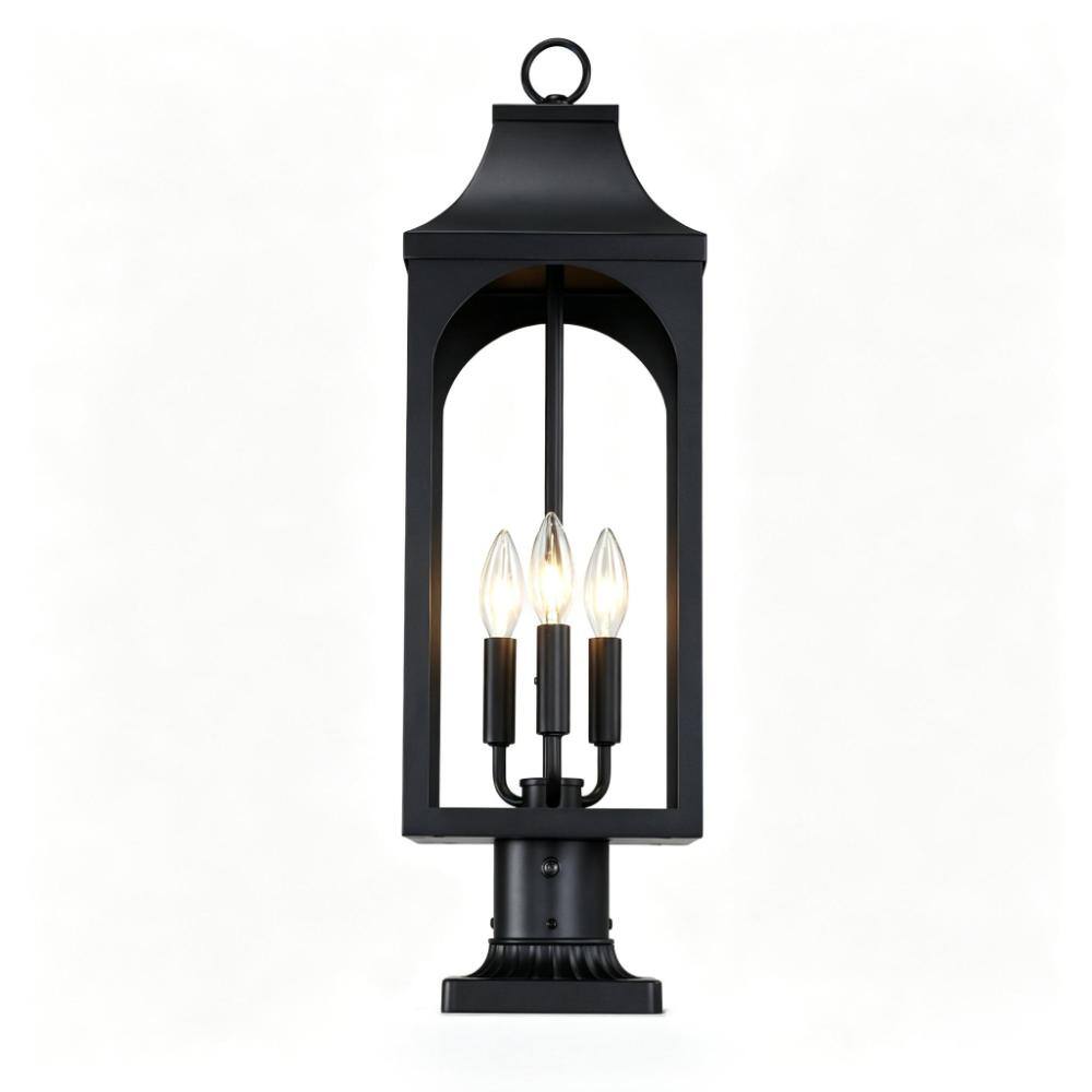 26.5 in. H Black Outdoor Post Light with Pier Mount Base, Dusk to Dawn Sensor, Weather Resistant Pier Mount Lantern price history on PriceWatchPro