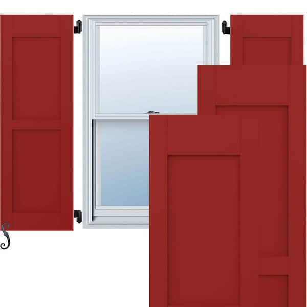 Ekena Millwork 18 in. W x 50 in. H Americraft 2-Equal Flat Panel Exterior Real Wood Shutters Pair in Fire Red
