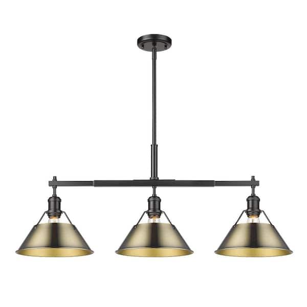 Golden Lighting Orwell 100-Watt 3-Light Matte Black and Aged Brass Linear Pendant Light
