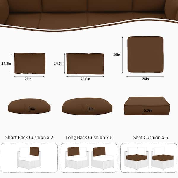 26 in. x 26 in. x 5 in. (14-Piece) Deep Seating Outdoor Sectional Replacement Cushion Chocolate