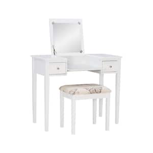 April 2-Piece White Makeup Vanity with 2-Drawers and Flip-Top Mirror