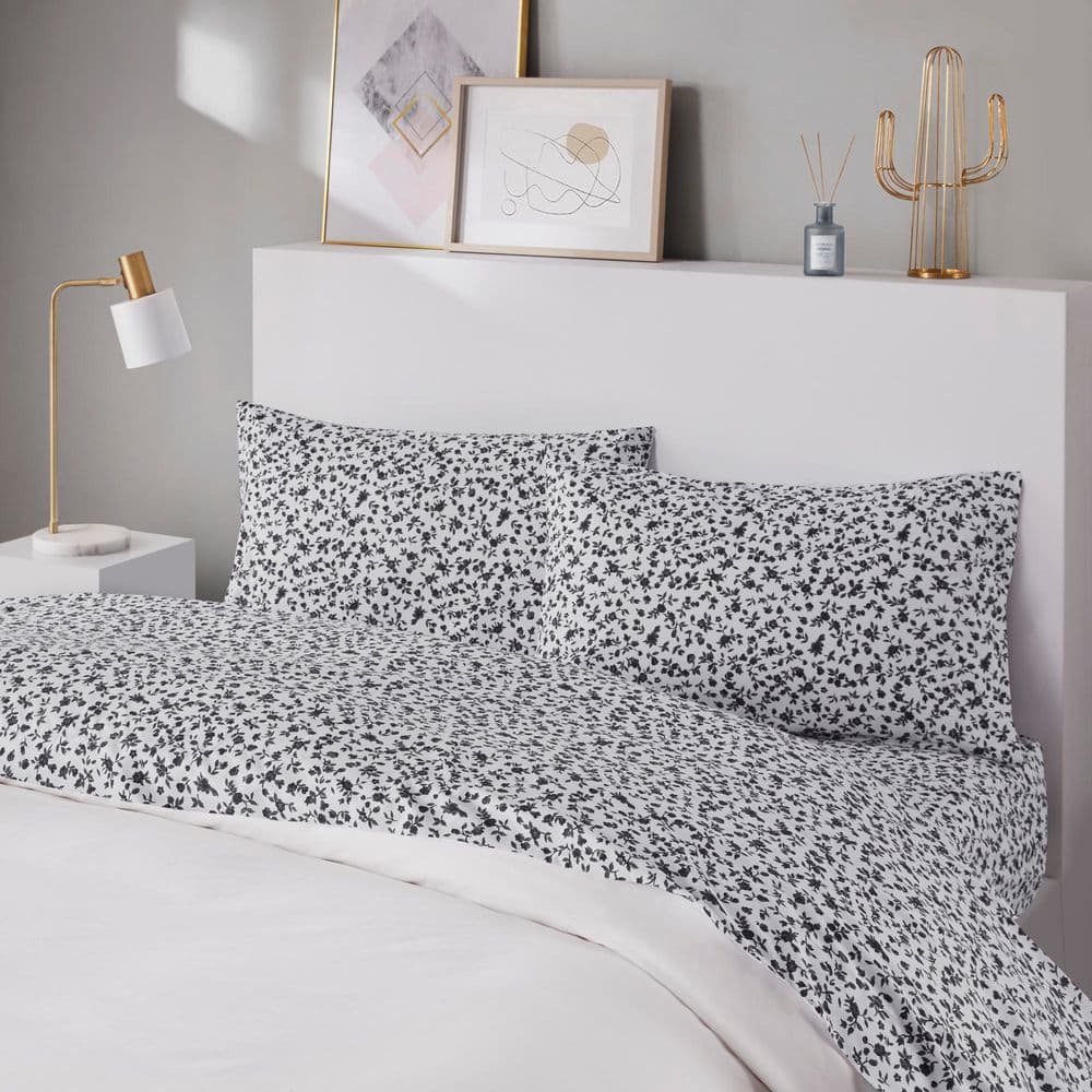 Twin Black Floral Microfiber Sheet Set