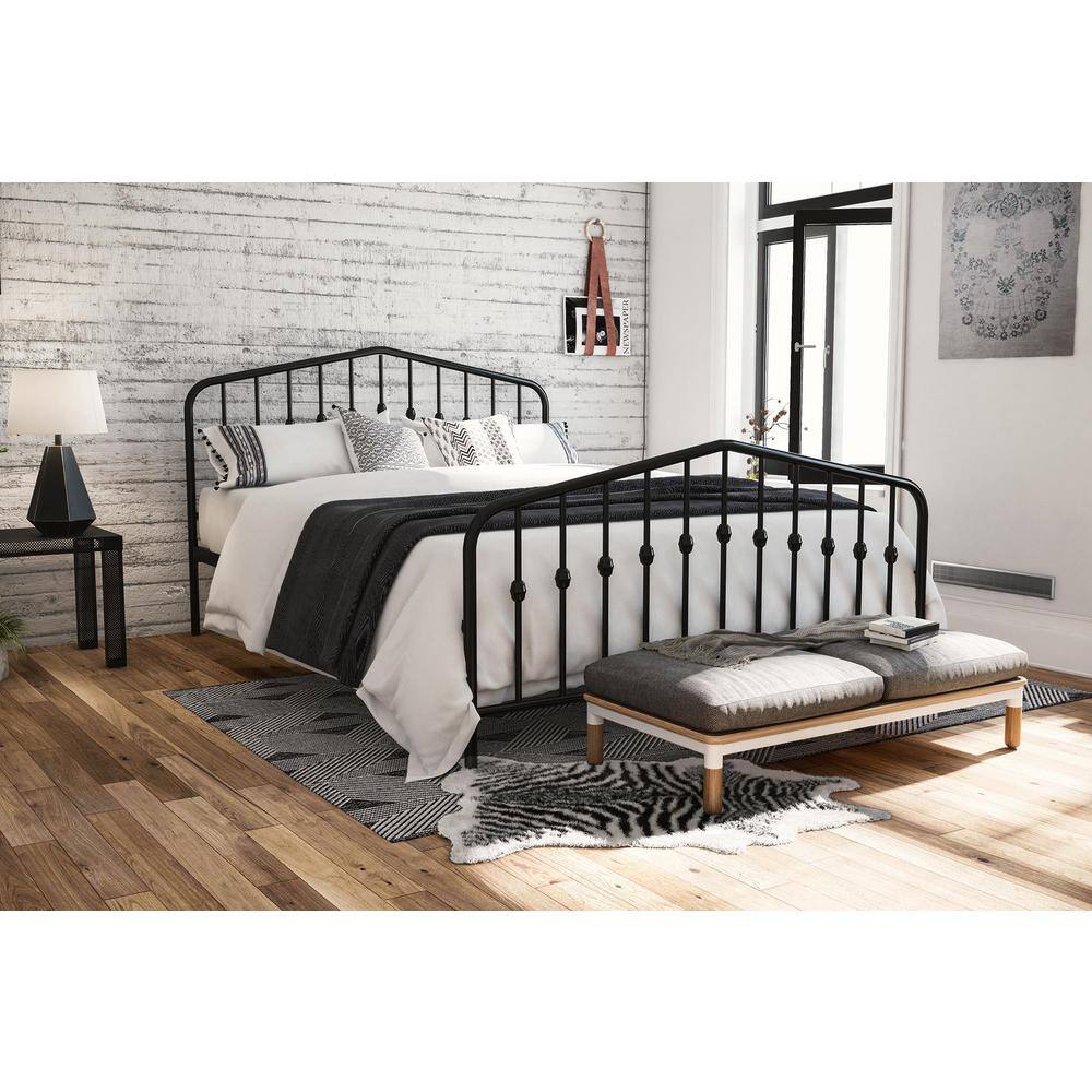 Novogratz Bushwick Queen Black Metal Bed with Round Finials