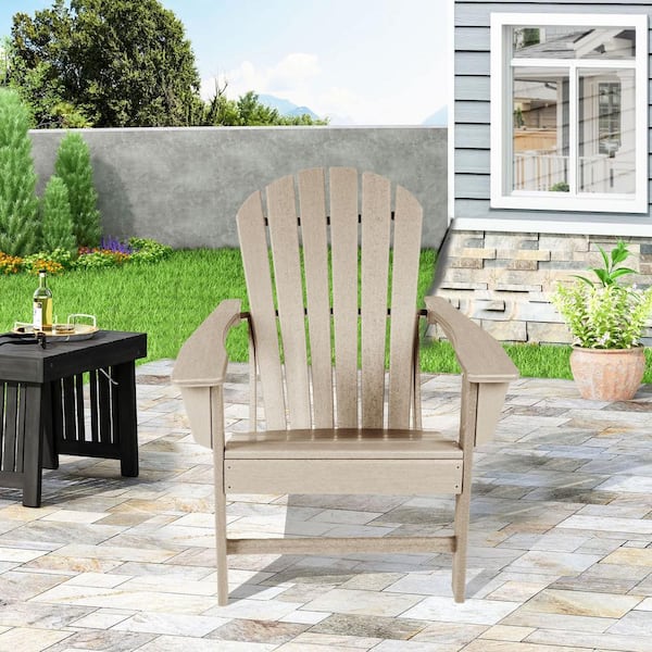 Tunearary 1 Piece Adirondack Chair Outdoor Patio Weather Resistant Plastic Chair for Lawn, Garden, Galcony, Natural