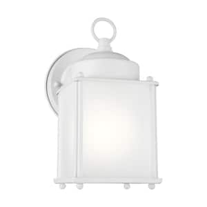 New Castle 1-Light White Outdoor 8.25 in. Wall Lantern Sconce