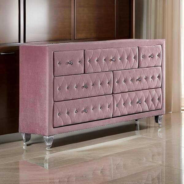 pink and silver dresser Benjara Pink and Silver 7-Drawers 58.5 in. Dresser Without Mirror BM310916