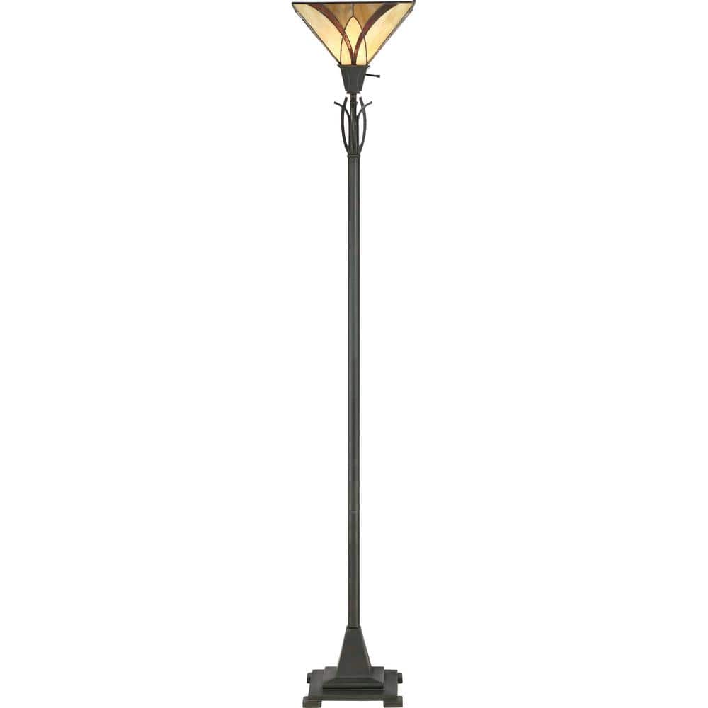 Asheville 70.5" Bronze Torchiere Floor Lamp with Tiffany Glass Shade