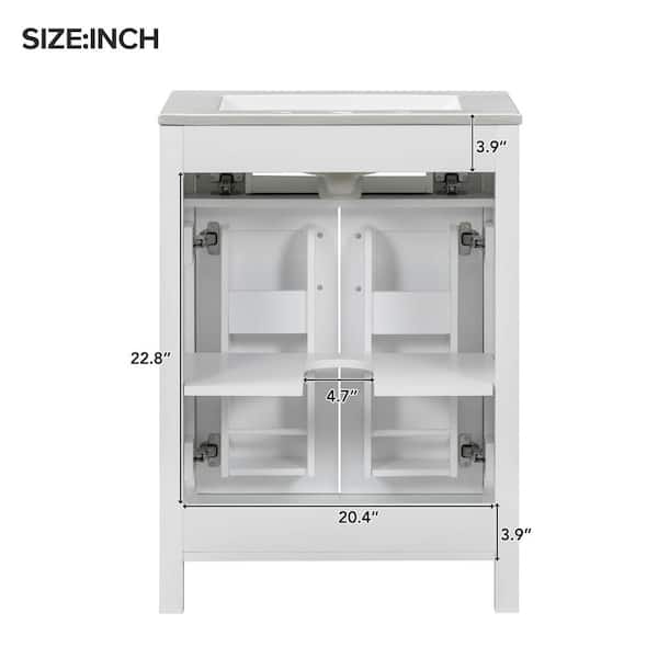 24.2in.W x 18.5 in.D x 34 in.H White Bathroom Vanity Freestanding ,Space-Saving Vanity,Top Ceramic with White Basin