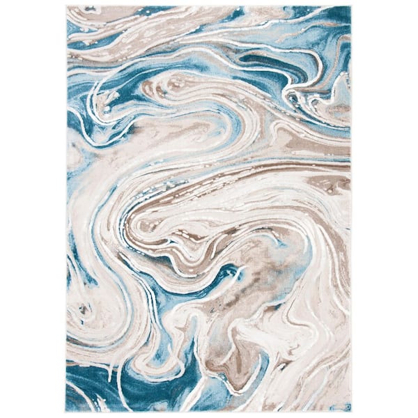 Meadow 9 ft. x 12 ft. Beige/Blue Granite Swirl Area Rug