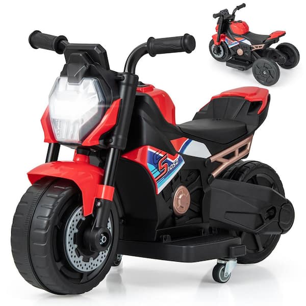 Gymax 8 in. 2-in-1 Kids Electric Motorcycle w/Detachable Training Wheels Headlight and Horn Red