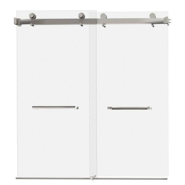 66 in. -72 in. W x 76 in. H Double Sliding Frameless Shower Door with 3/8 in. (10 mm) Tempered Clear Glass