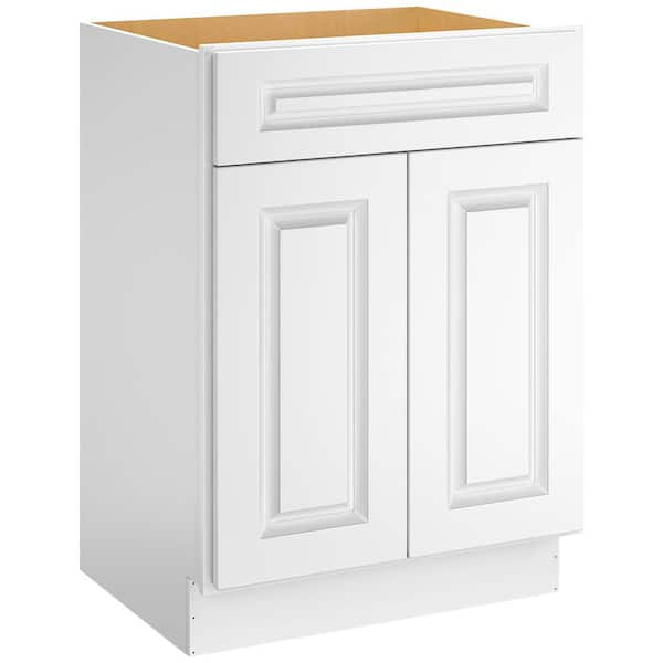 HOMEIBRO Newport 24-in W X 21-in D X 34.5-in H in Raised PanelWhite Plywood Ready to Assemble Floor Vanity Base Kitchen Cabinet